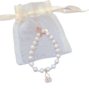 New White Pearl and Gold Charm Bracelet